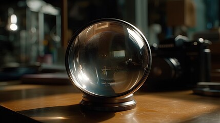 Close-up spherical glass ball. Generative AI