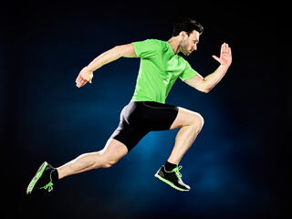 one caucasian man runner running jogger jogging isolated on black background
