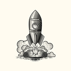 Rocket illustration in vintage style