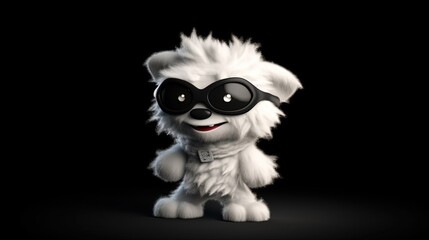 Obraz premium Fuzzy white cartoon character. Fuzzy white monster. Black background. Generative AI