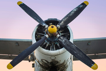 Old single engine propeller airplane in dust