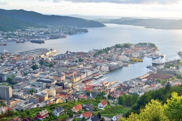 Fototapeta na wymiar Bergen view from the top of Floyen mountain.