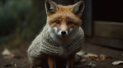 Fototapeta premium Fox wearing sweater. Generative AI
