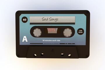cassete tape with sad songs inside isolated on white background