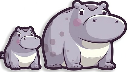 Cartoon mother and baby hippo sticker. Generative AI - obrazy, fototapety, plakaty