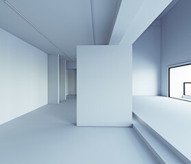 white walls loft interior frame. 3d rendering
