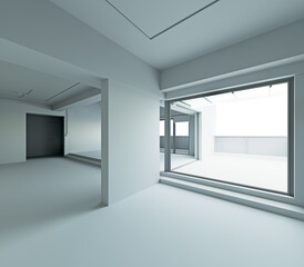 white walls loft interior frame. 3d rendering