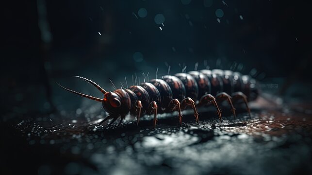 Close-up centipede. Generative AI
