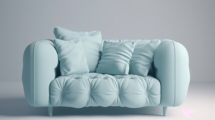 Sofa in light blue color. Generative AI