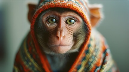 Close-up monkey in sweater. Generative AI