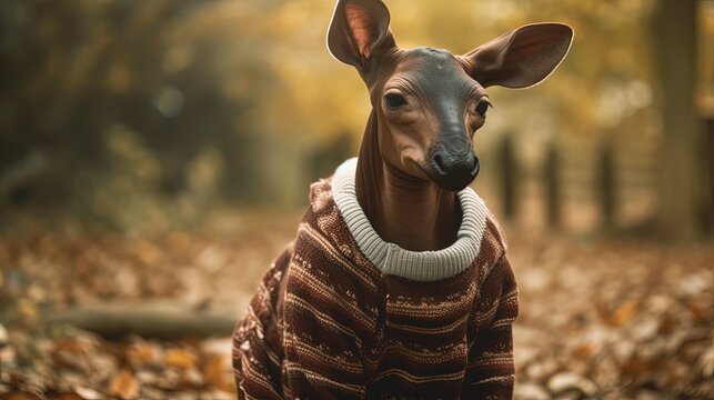 Okapi animal in sweater. Generative AI