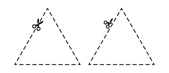 Fototapeta na wymiar Triangle cut out illustration. Trim with scissor coupon, voucher. Crop triangle. Dash line for cutting. Scissors line. 