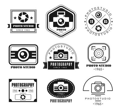 collection of photography logo templates. Photocam logotypes. Photography vintage badges and icons. Modern mass media icons. Photo labels.