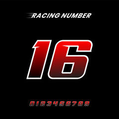 Racing Number 16 Design Vector Template