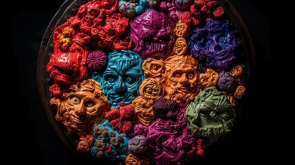 Pie with colorful faces. Generative AI
