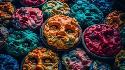 Fototapeta na wymiar Colorful cookies with faces. Generative AI