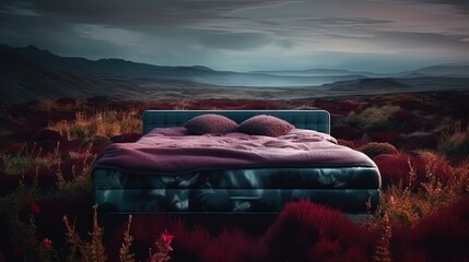 Incredible landscape with colorful bed. Generative AI