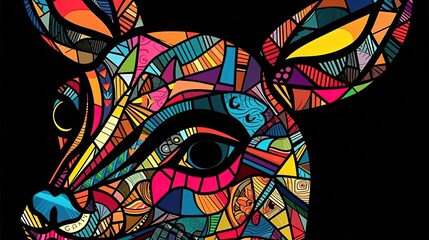 Abstract colorful deer on black background in style of vector illustration. Generative AI