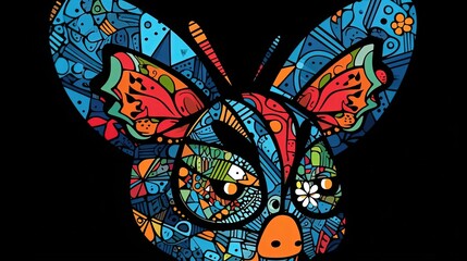 Abstract colorful animal on black background in style of vector illustration. Generative AI