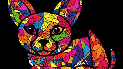 Abstract colorful dog on black background in style of vector illustration. Generative AI