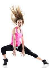 one caucasian woman modern  dancer dancing in studio isolated on white background
