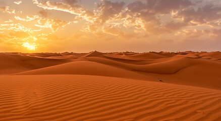 majestic dry desert with a beautiful sunset with clouds in high resolution and sharpness