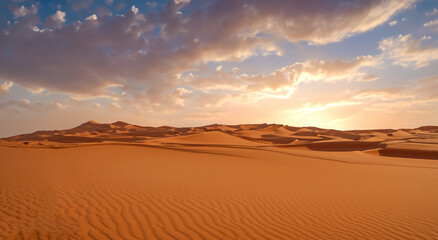 Fototapeta na wymiar majestic dry desert with a beautiful sunset with clouds in high resolution