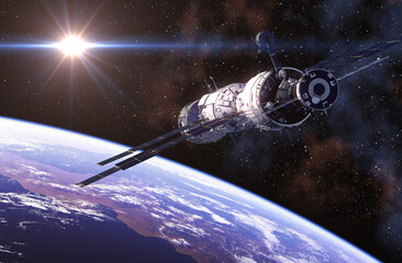 International Space Station In Outer Space. 3D Illustration.