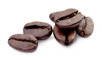 Many aromatic roasted coffee beans isolated on white