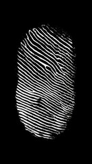 minimalist black and white fingerprint isolated on black background, chalk vintage art style, generative ai