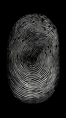 minimalist black and white fingerprint isolated on black background, chalk vintage art style, generative ai