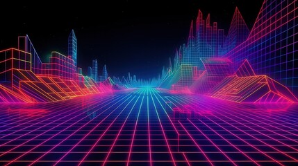 Synthwave lasers grids. Generative AI