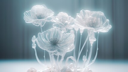 Translucent futuristic white flowers. Generative AI