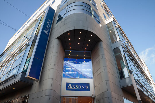 DORTMUND, GERMANY - NOVEMBER 5, 2022: Anson's department store logo in front of their boutique for Dortmund. Anson's Herrenhaus is a German chain of department stores specialized in clothing.