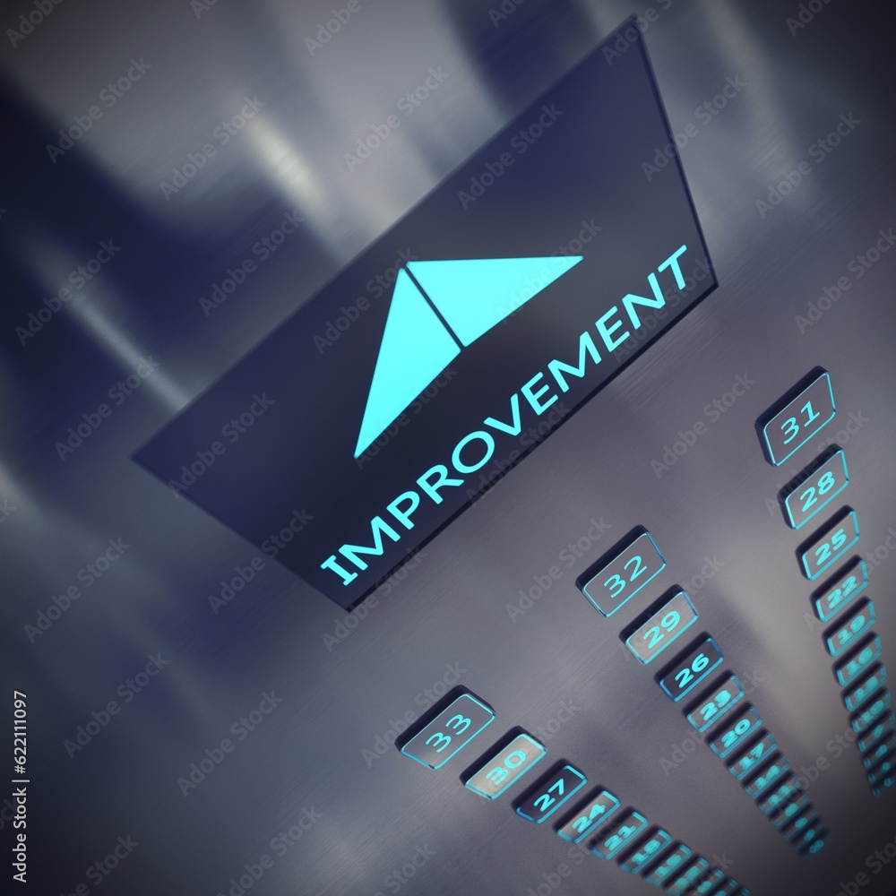 Poster Image of an elevator with written improvement 3D Rendering