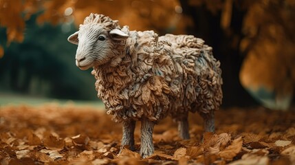 Obraz premium Sheep creature figurine in forest. Generative AI