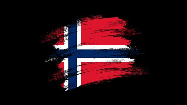 4K Paint Brush Norway Flag with Alpha Channel. Waving Brushed Norwegian Banner. Transparent Background Texture Fabric Pattern High Detail.