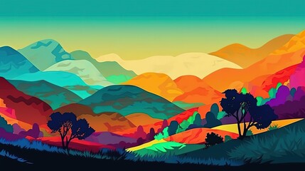 Abstract landscape in style of vintage pop art illustration. Generative AI