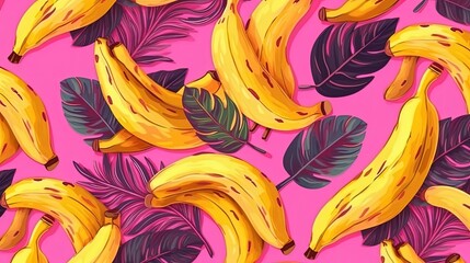 Banana pattern on pink background. Generative AI