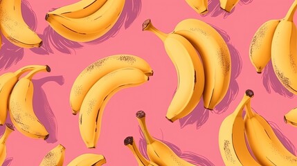 Banana pattern on pink background. Generative AI