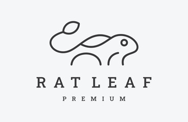 Animal Rat Leaf Logo Design line style 