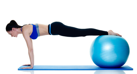 Fototapeta premium one caucasian woman exercising fitness pilates exercices isolated on white background