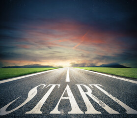 Concept of start straight for business as a road
