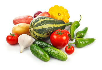 Still life of fresh vegetables healthy eating, isolated on white background
