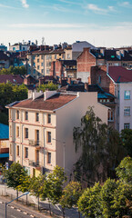 Fototapeta premium Aerial view of old roofs and buildings in downtown Sofia, Bulgaria, Eastern Europe.