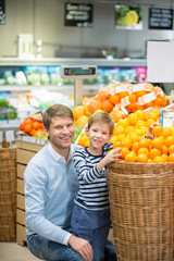 Dad and son in a store