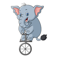 Cute elephant riding one wheel bike
