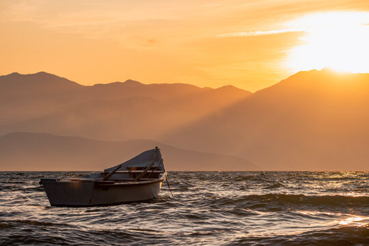 boat at sunset