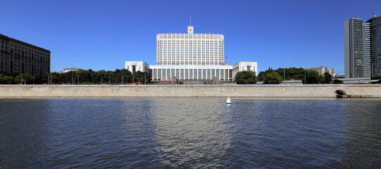 MOSCOW, RUSSIA - JULY 13, 2014: White House of Government of Russian Federation on the shore of the...