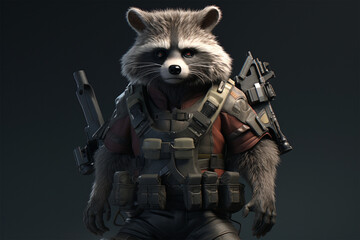 Generative AI.
raccoon soldiers wearing armed vests